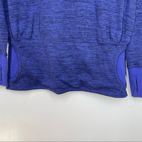 Athleta Heathered Blue Hooded Top Kangaroo Pocket Cross Neck Drop Waist Size S - Picture 8 of 15